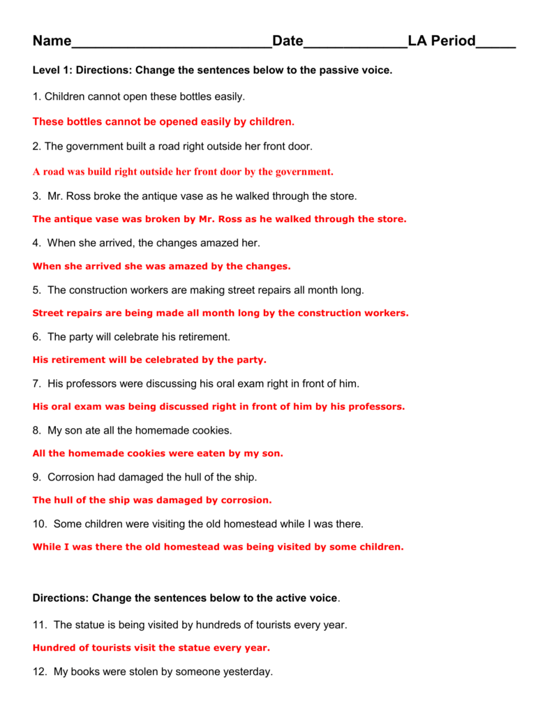 active passive voice worksheet