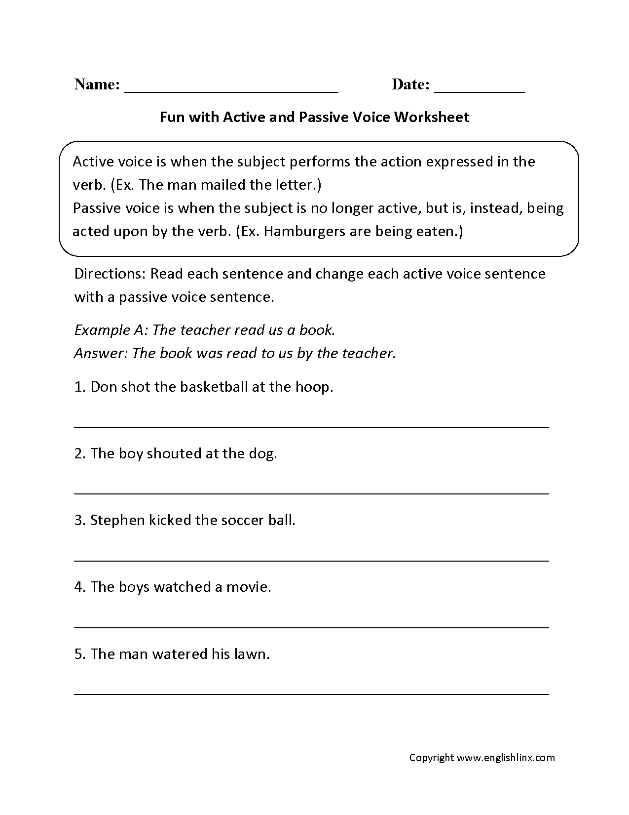 Active And Passive Voice Worksheets Fun With Active And Passive Voice Worksheets