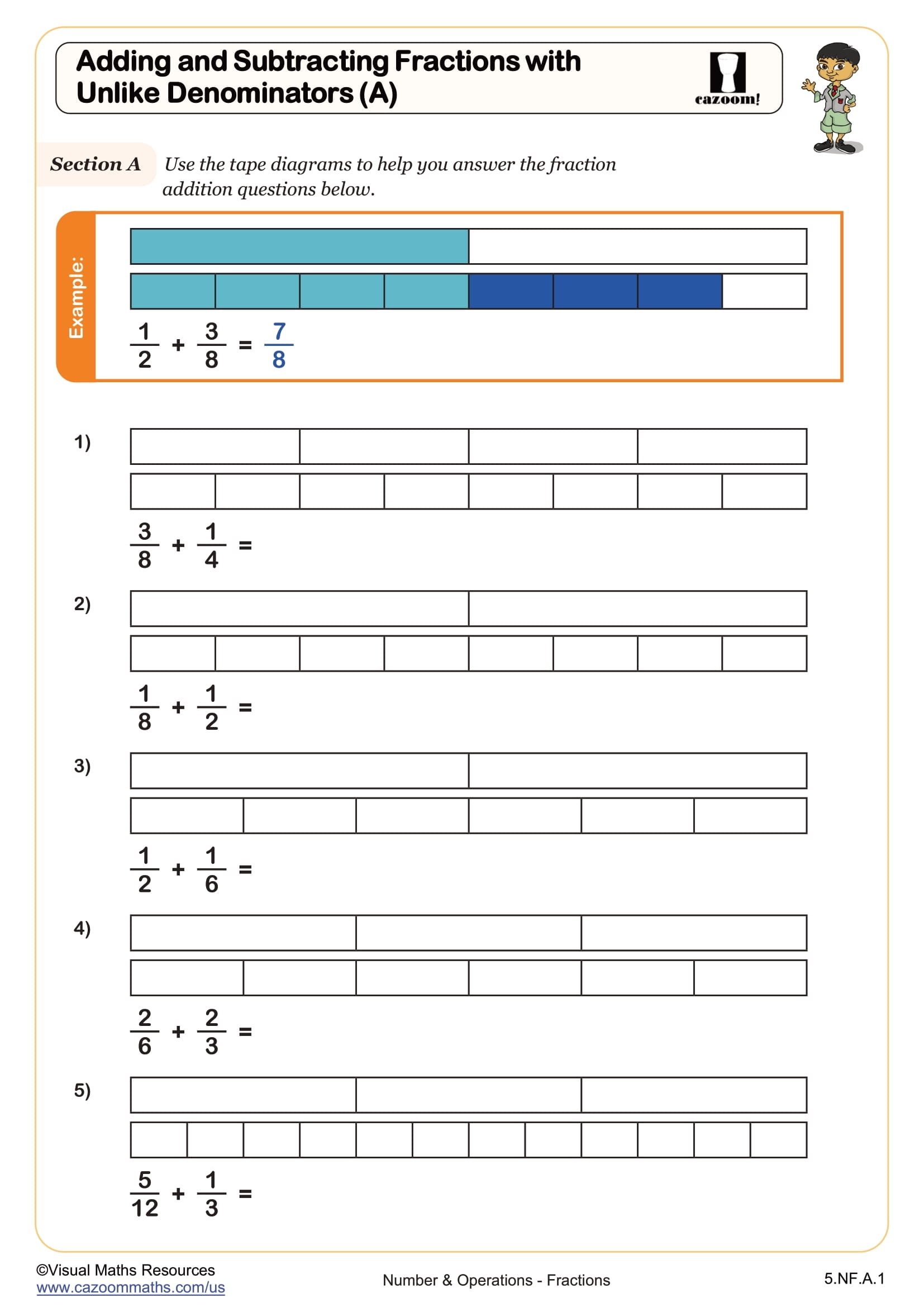 Add And Subtract Fractions With Unlike Denominators A Worksheet Printable PDF 5th Grade Number Operations Worksheet Cazoom Math Add And Subtract Fractions With Unlike Denominators A Worksheet Printable PDF 5th Grade Number Operations Worksheet Cazoom Math