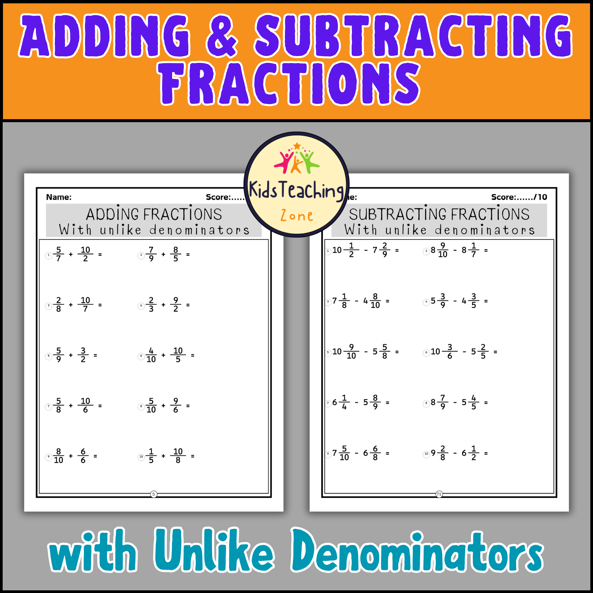 Add Subtract Multiply And Divide Fractions Worksheets With Unlike Denominators Made By Teachers