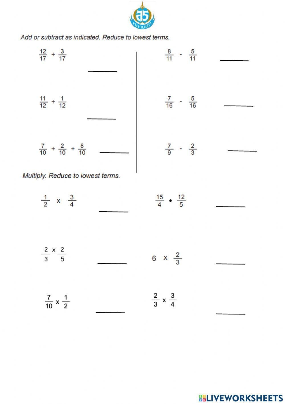 Add Subtract Multiply Or Divide Fractions Worksheet Live Worksheets Library