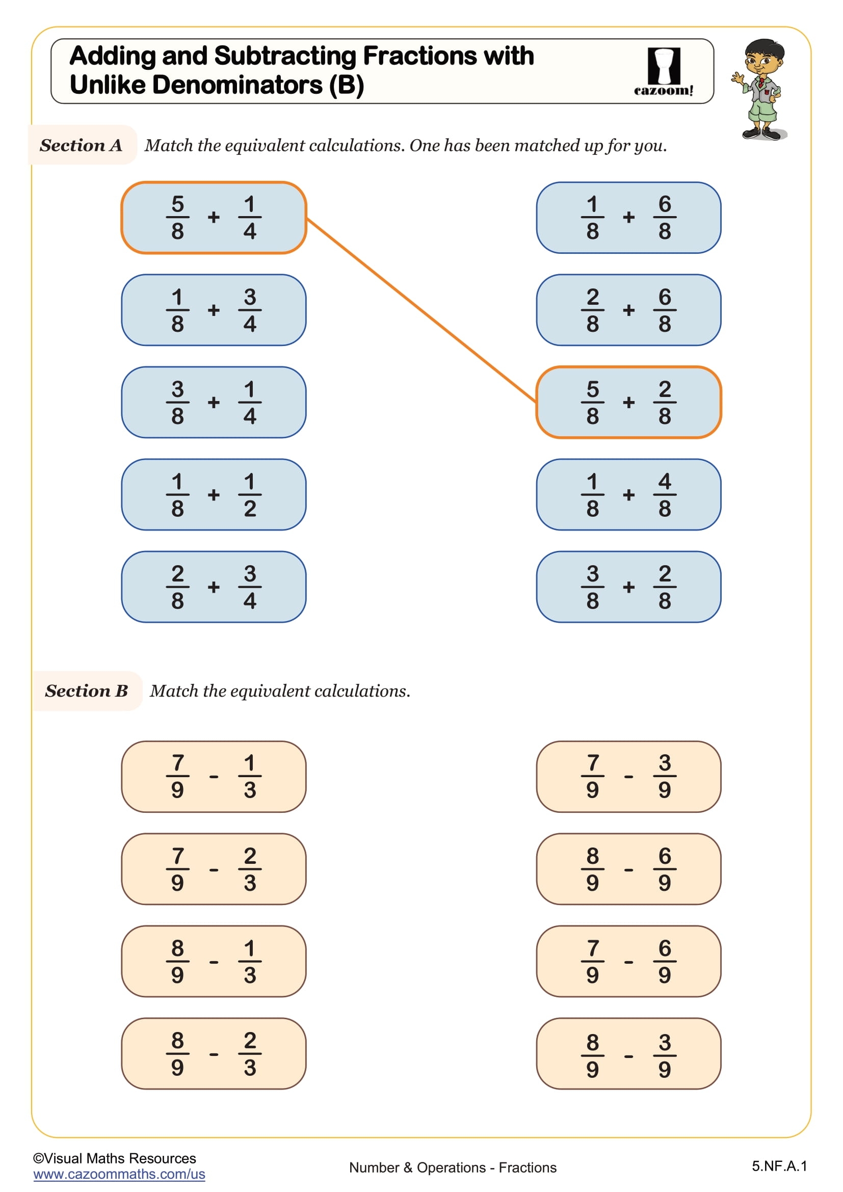 Adding And Subtracting Fractions With Unlike Denominators B Worksheet Fun And Engaging 5th Grade Number And Operations Worksheet Cazoom Math