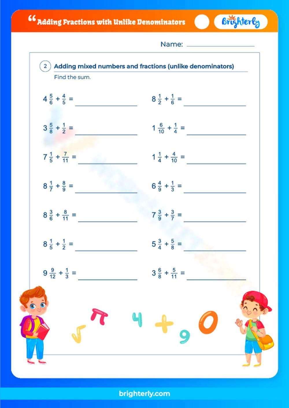 Adding And Subtracting Mixed Numbers Worksheets Printable