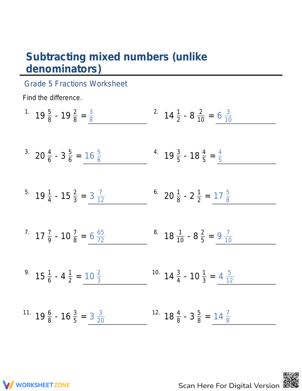 Adding And Subtracting Mixed Numbers Worksheets Printable