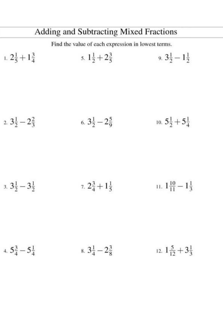 Addition And Subtraction Fractions Worksheets