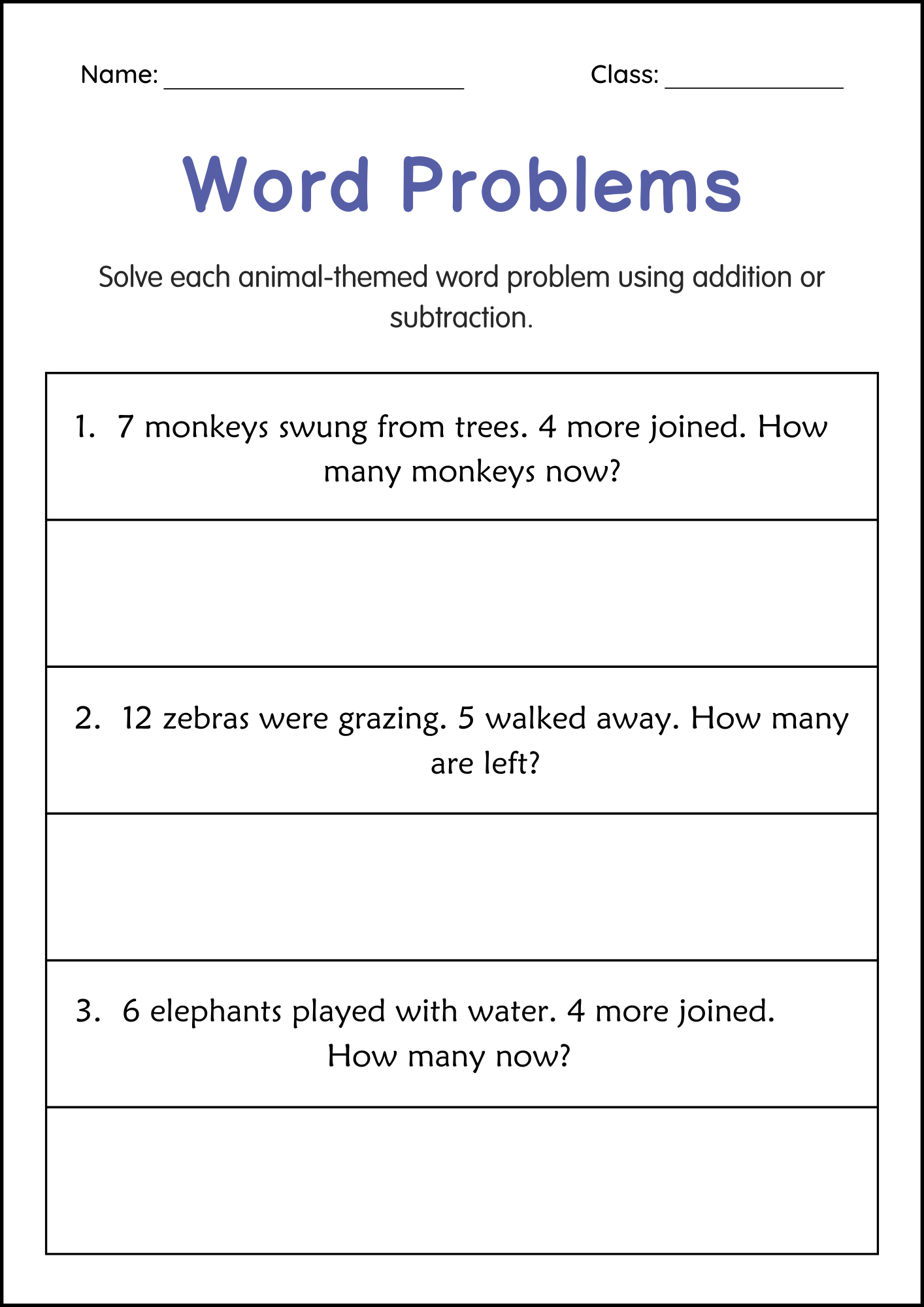 Addition And Subtraction Word Problems Within 20 Worksheets For Grade 1 2 3 Teaching Resources