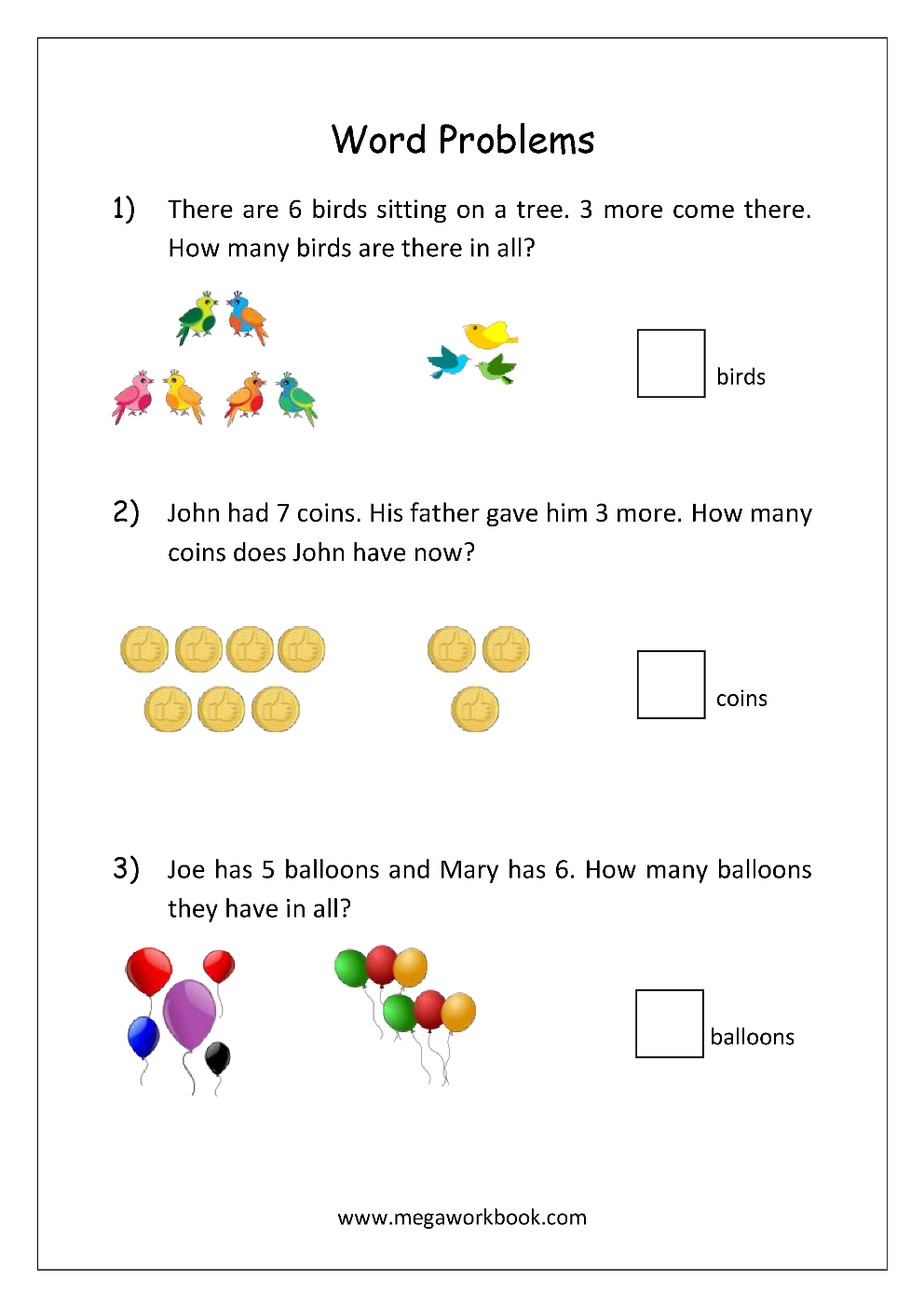 Addition And Subtraction Word Problems Worksheets For Kindergarten And Grade 1 Story Sums Story Problems MegaWorkbook