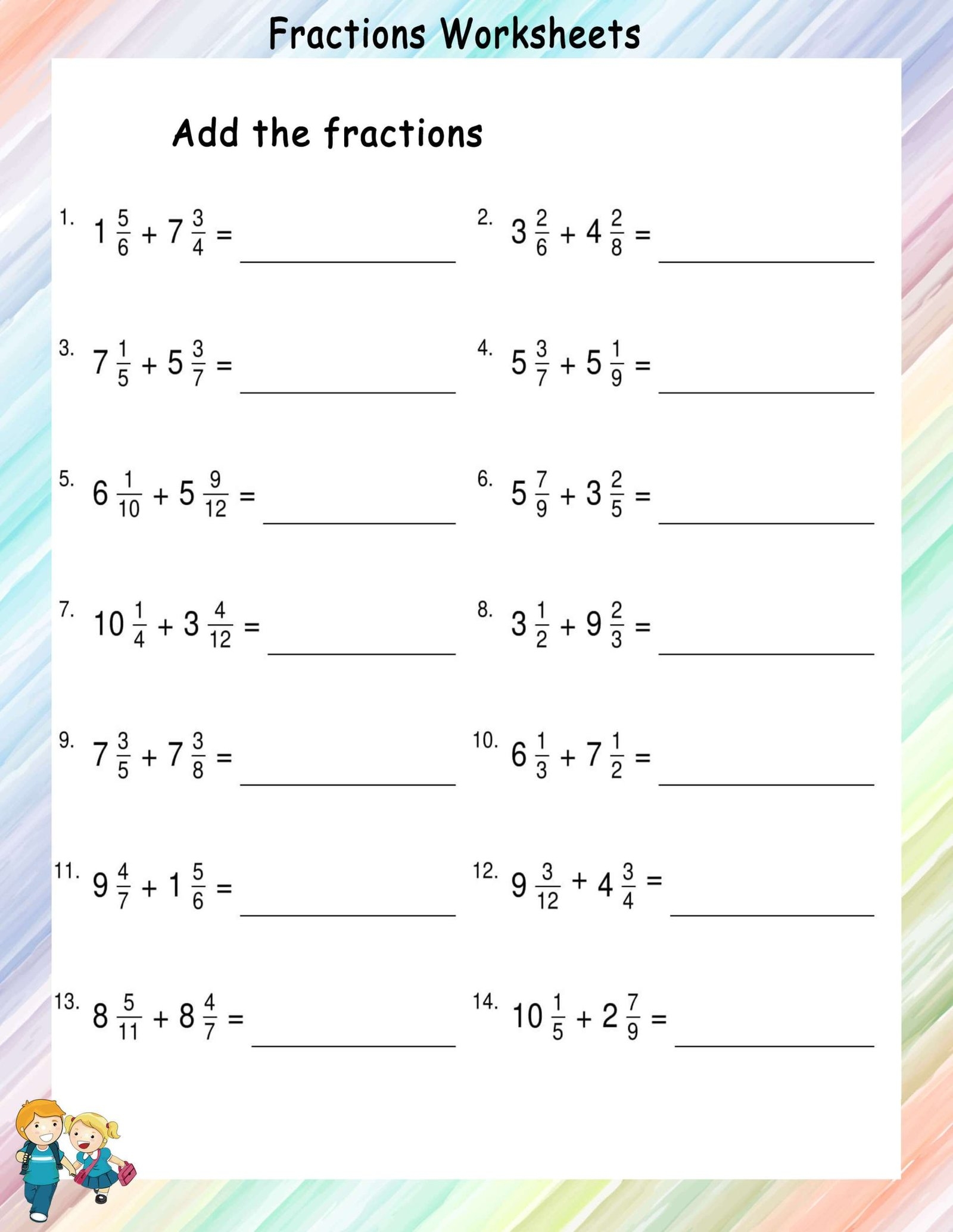 Addition Of Unlike Mixed Fractions Math Worksheets MathsDiary