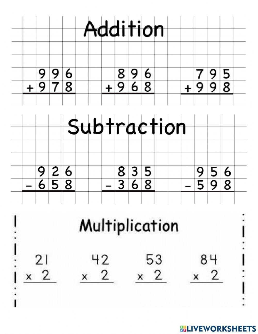 Addition Subtraction And Multiplication Worksheet Worksheets Library