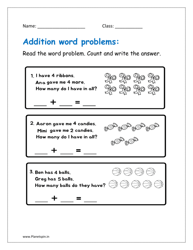 Addition Word Problem Kindergarten Worksheets Planetspin in