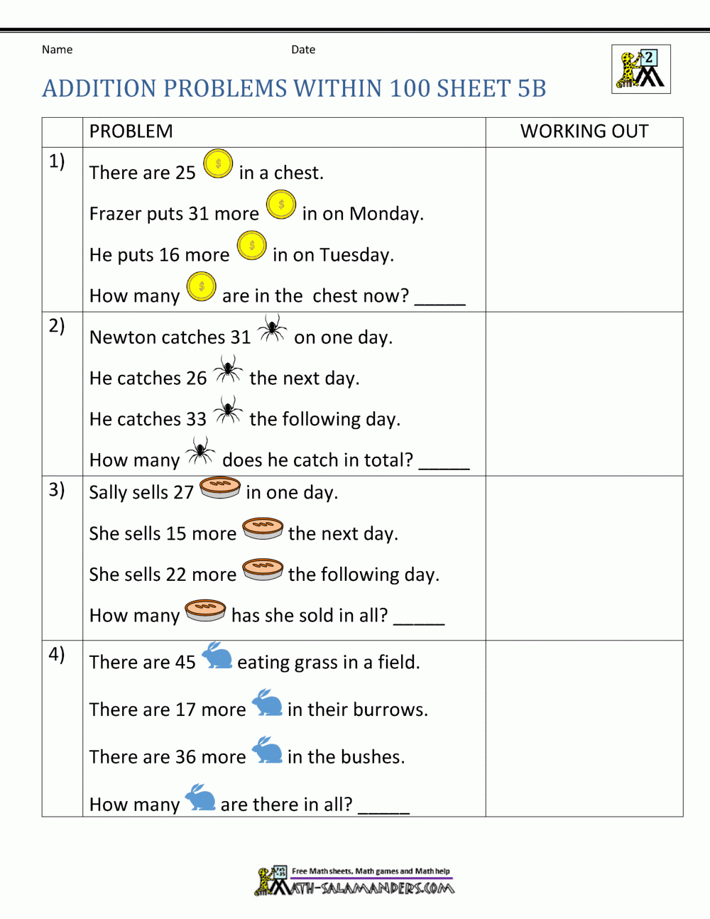 Addition Word Problems 2nd Grade