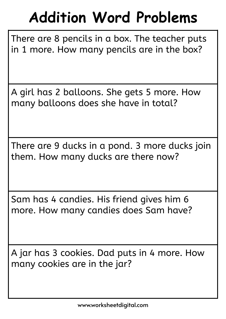 Addition Word Problems Grade 1 For Math Fun