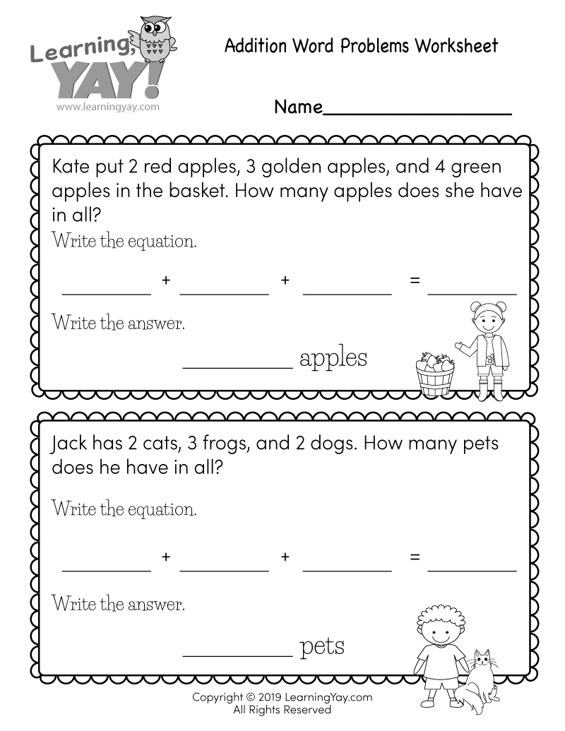 Addition Word Problems Worksheet For 1st Grade Free Printable
