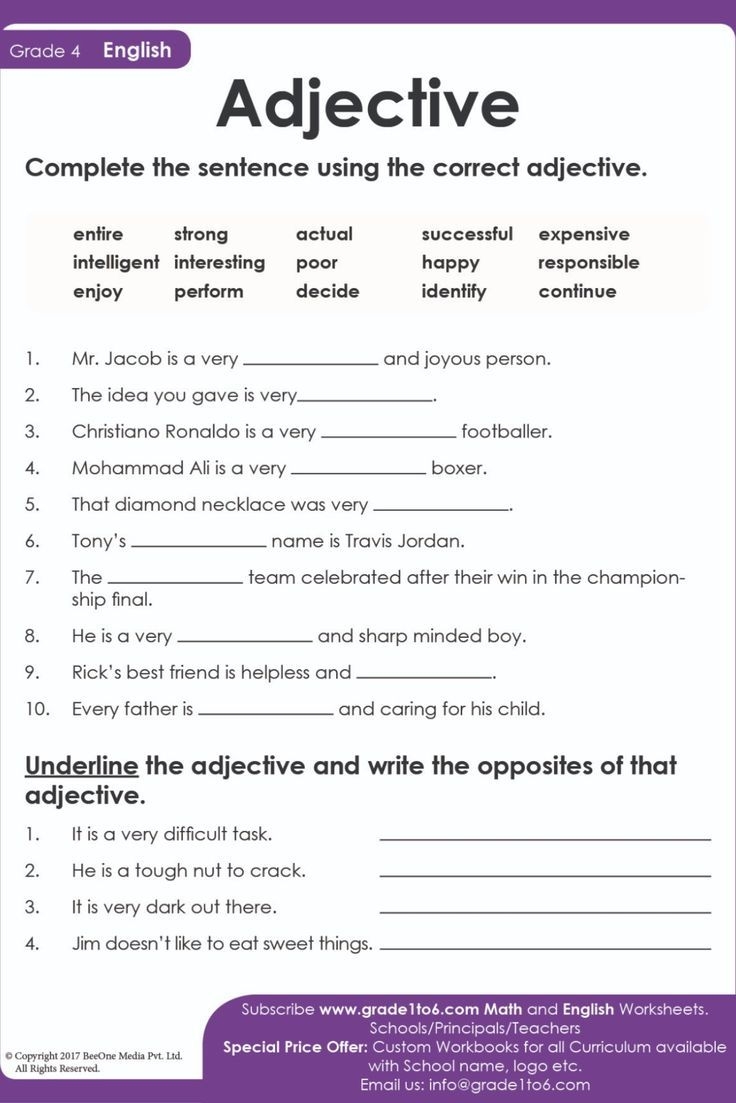 Adjective Class 4 Worksheet Exam Style