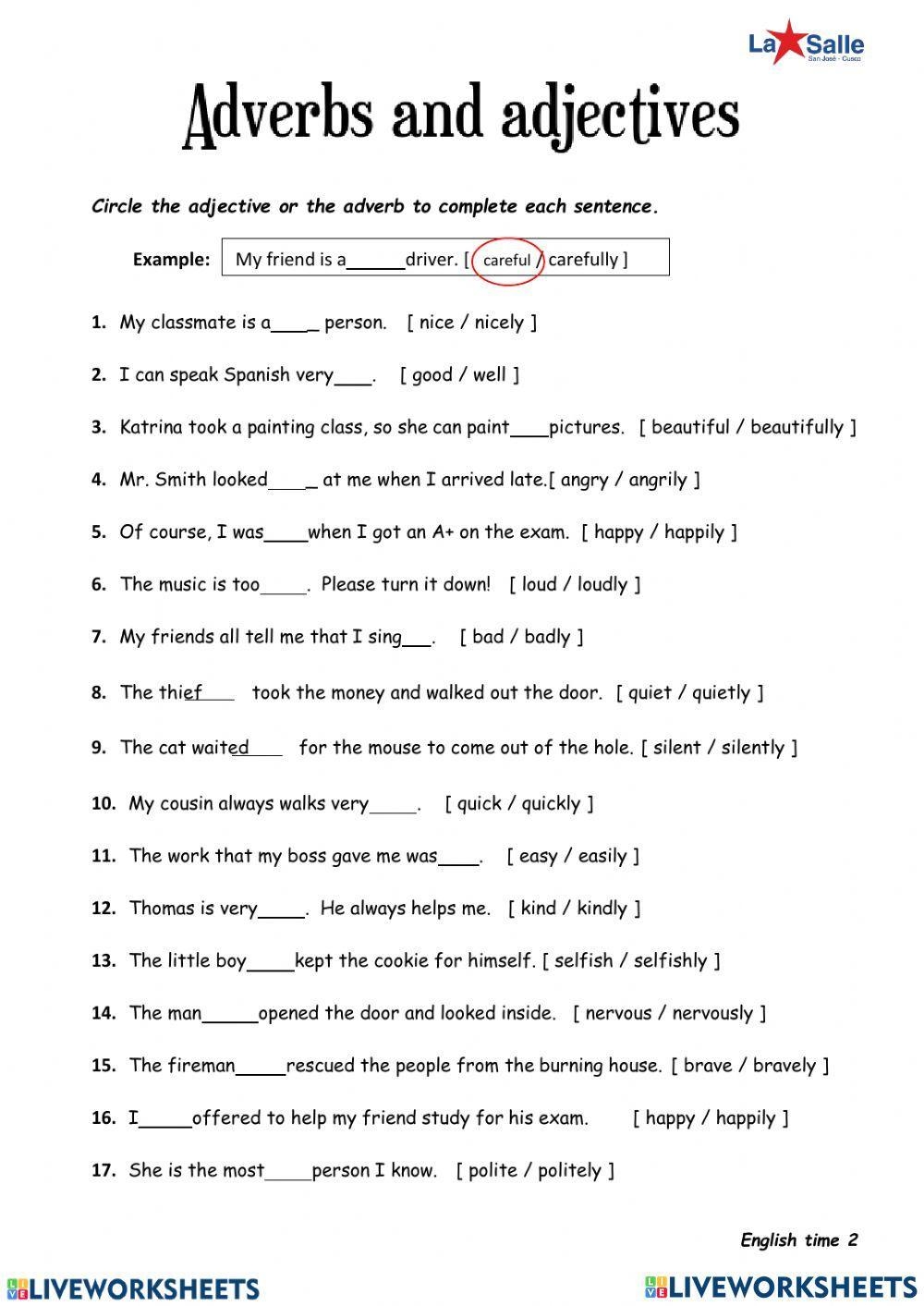 Adjective Or Adverbs Worksheet Worksheets Library