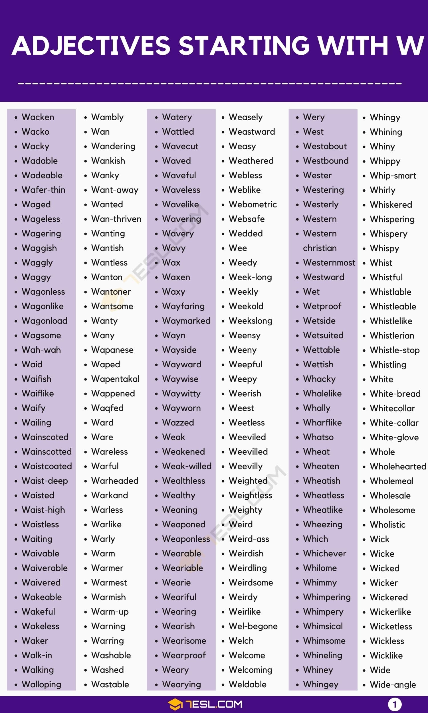 Adjectives That Start With W 550 W Adjectives In English 7ESL