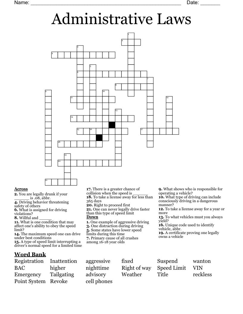 Administrative Laws Crossword WordMint