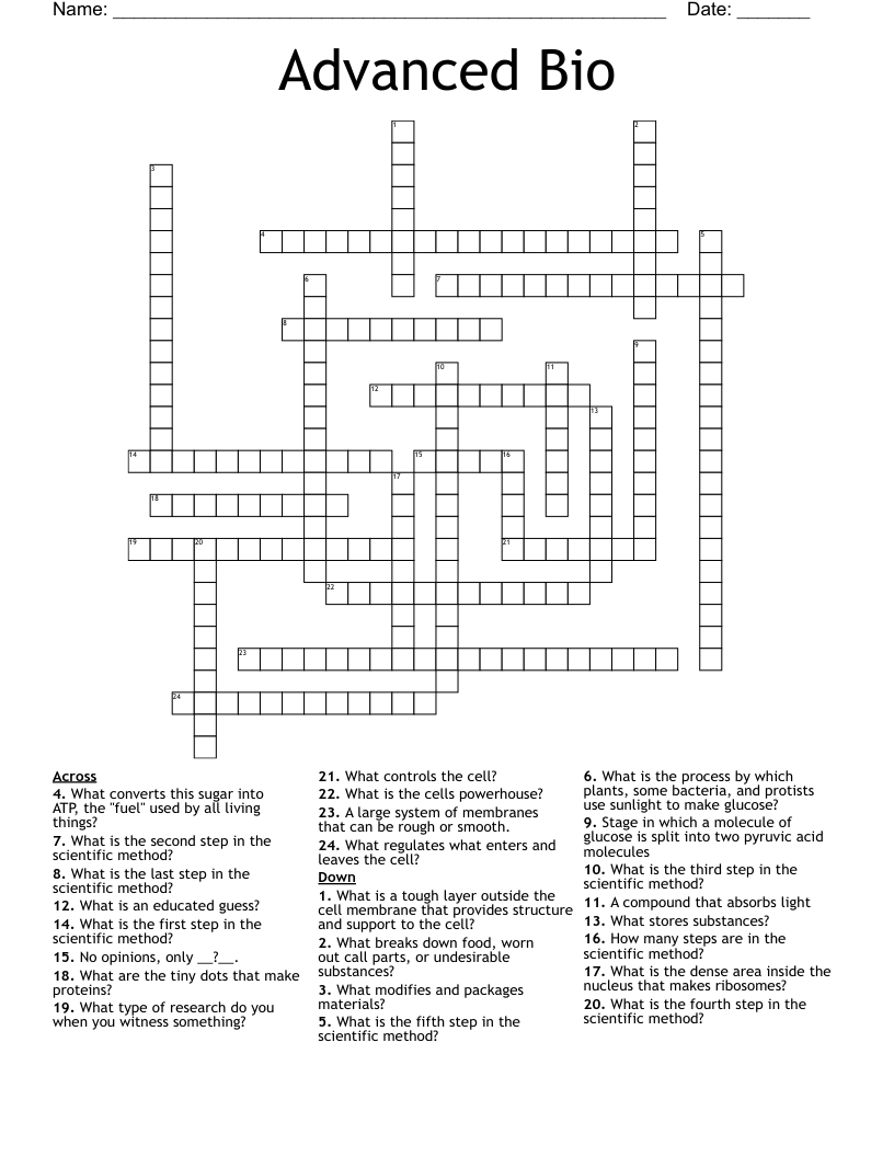 Advanced Bio Crossword WordMint