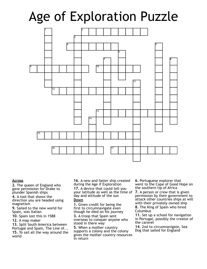 Age Of Exploration Puzzle Crossword WordMint