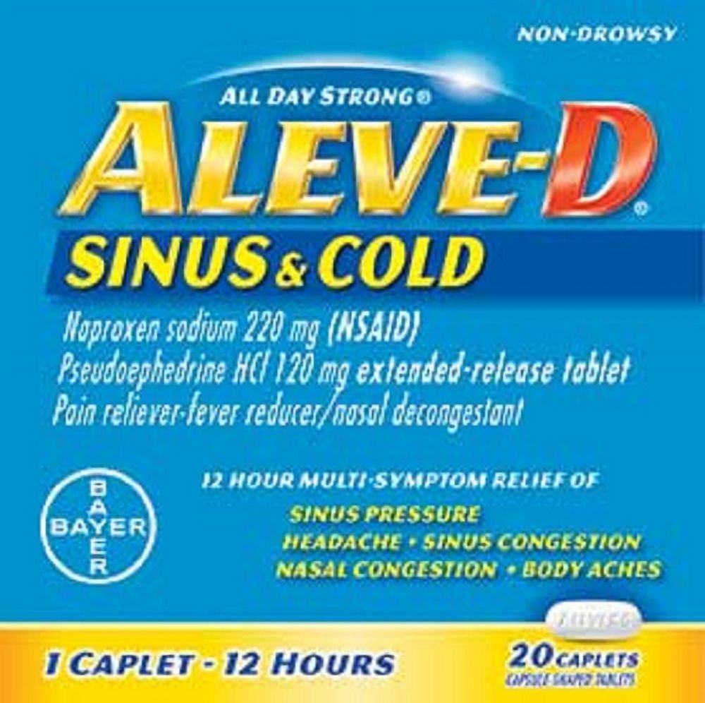 Aleve D All Day Strong Sinus Cold Caplets 20 Count HSA FSA Eligible Walmart