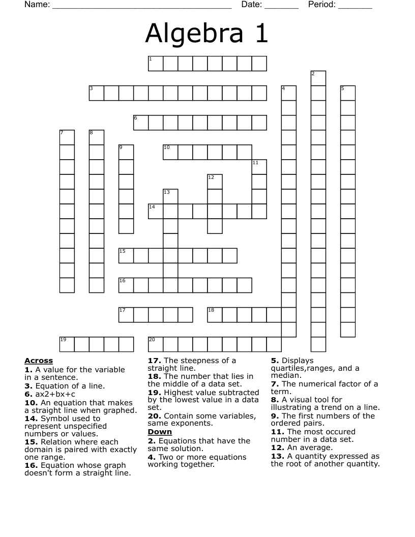 Algebra 1 Crossword WordMint