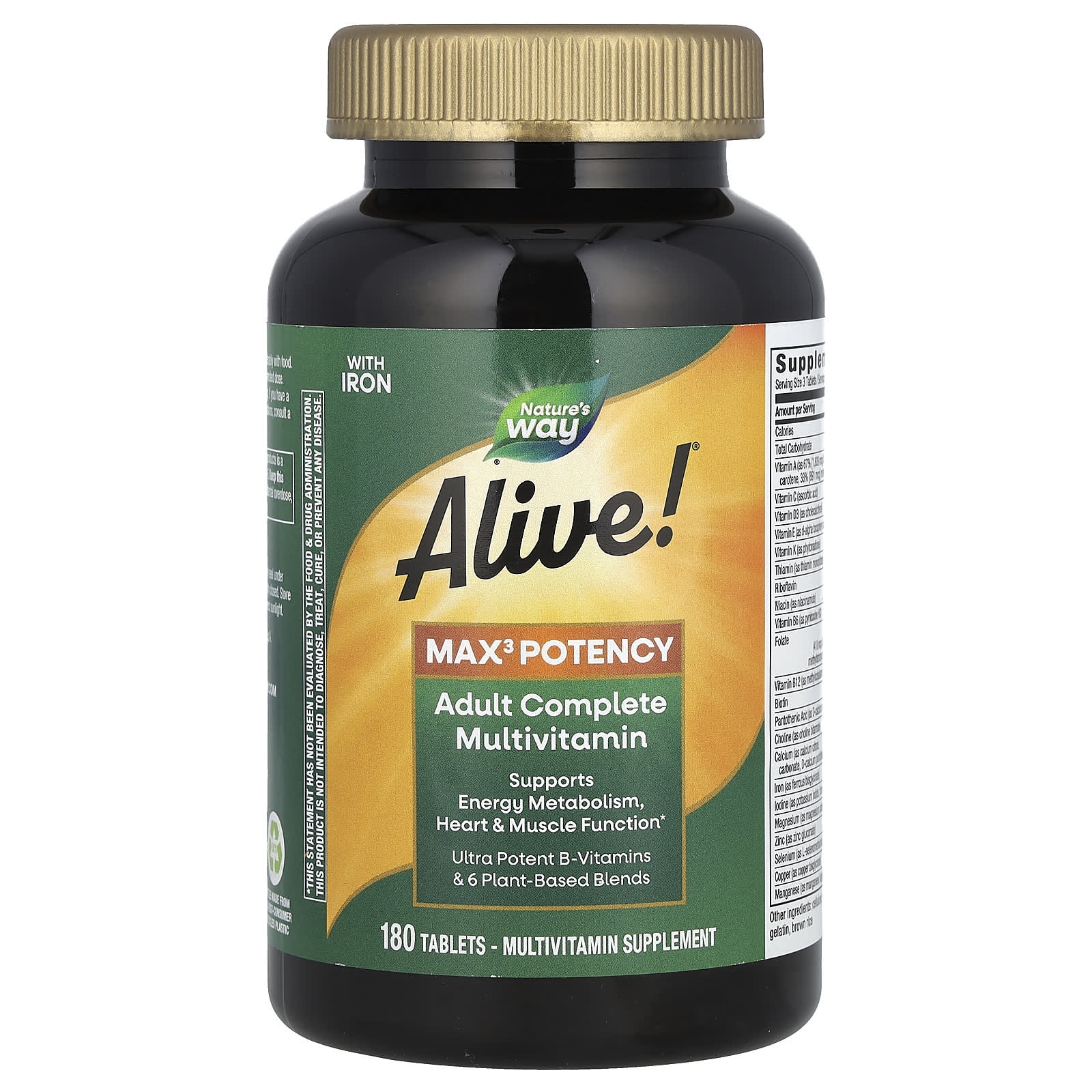 Alive Max3 Potency Adult Complete Multivitamin With Iron 180 Tablets