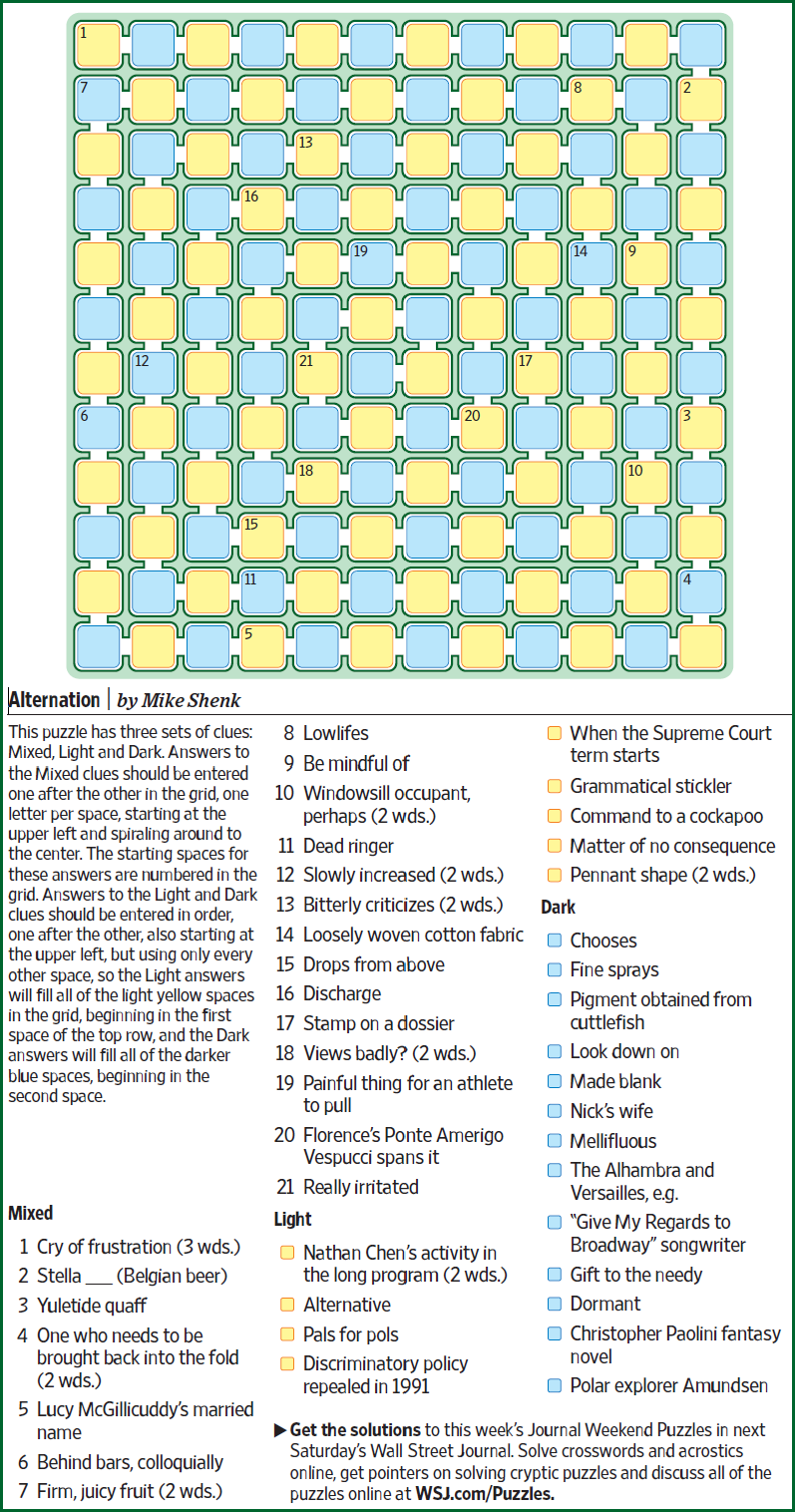 Alternation By Mike Shenk WSJ 2 19 2022 XWord Muggles Forum