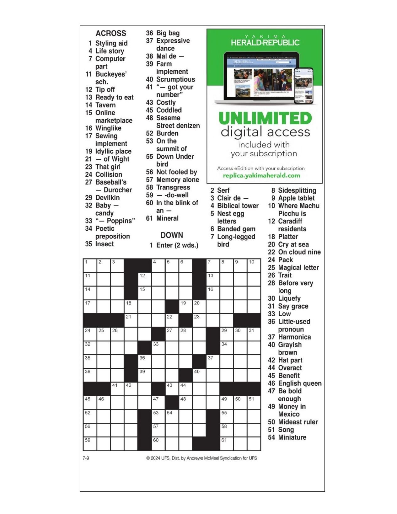 AM Crossword July 9 2024 Crosswords Yakimaherald AM Crossword July 9 2024 Crosswords Yakimaherald