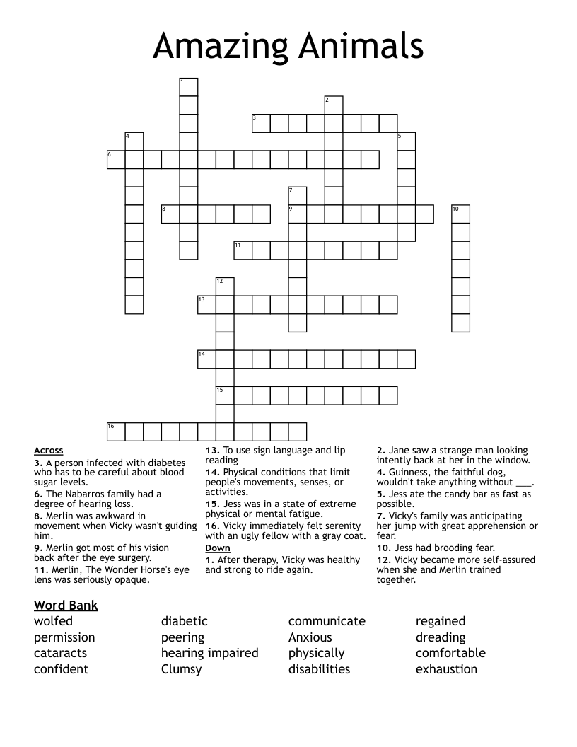Amazing Animals Crossword WordMint Amazing Animals Crossword WordMint
