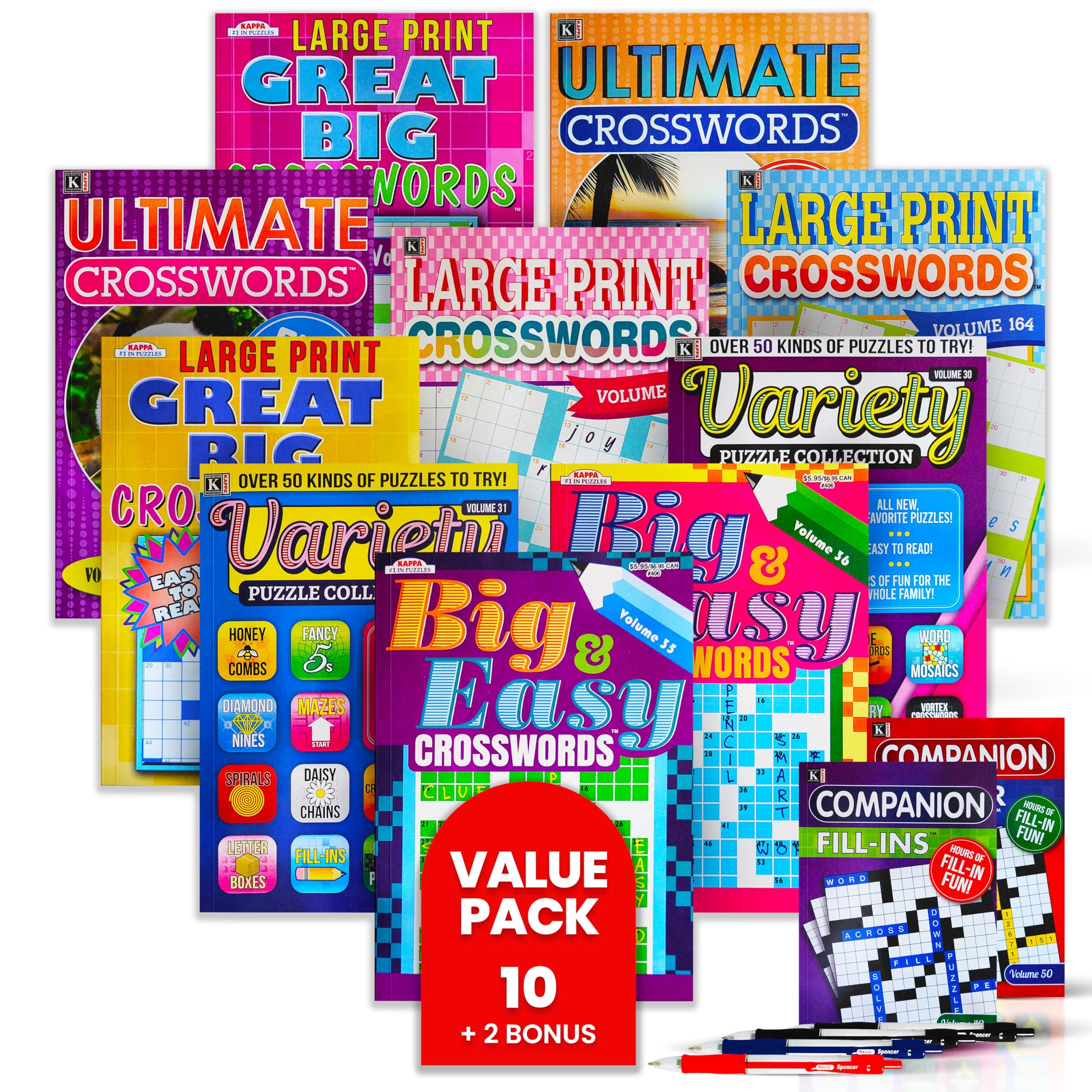 Amazon 10 Pack Large Print Crossword Puzzles For Seniors Plus 2 Fill In Puzzle Books And 4 Pens Big Bold Easy to Read Perfect Brain Stimulation Elderly Games For Retirement Hospital Activities 8 X 10 