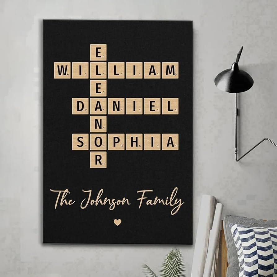 Amazon Personalized Crossword Puzzle Wall Art Custom Scrabble Family Names Print For Home Decor Unique Gift Idea For Family Home Christmas Birthdays Anniversaries Posters Prints