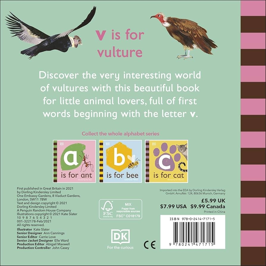 Amazon V Is For Vulture The Animal Alphabet Library 9780241471715 DK Slater Kate Books
