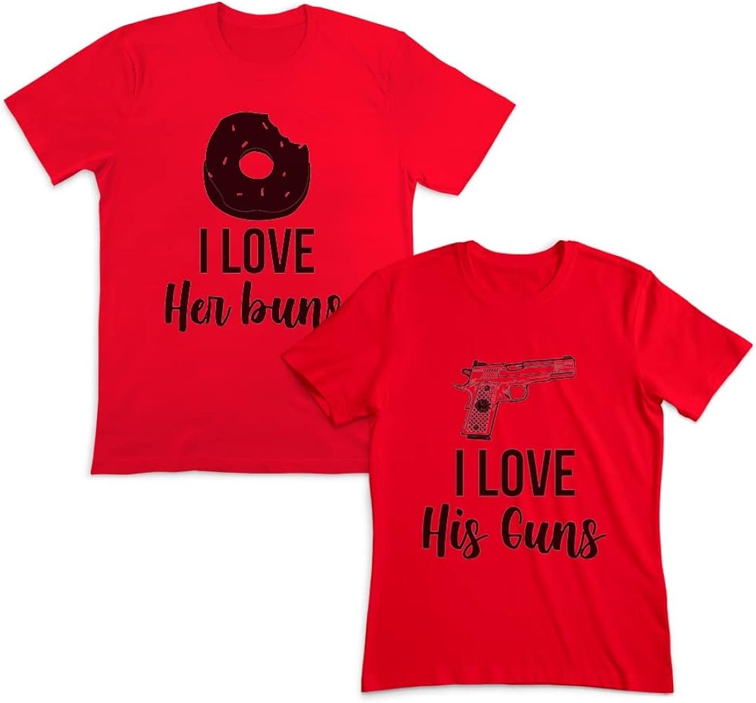 Amazon Valentines Day Couples Matching Outfits Clothes For Friends I Love Her Buns I Love His Guns Cotton Medium X Large Red Design Only Clothing Shoes Jewelry