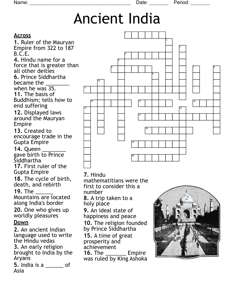 Ancient India Crossword WordMint
