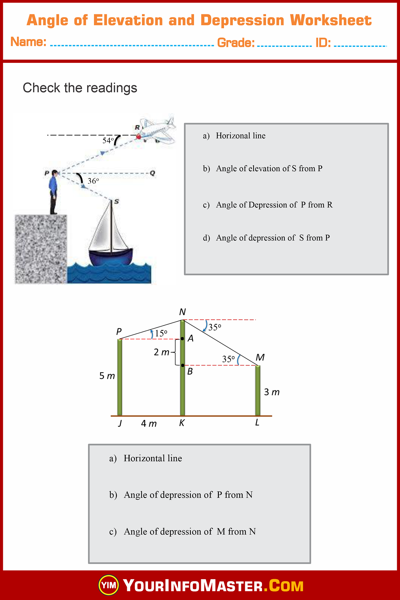 worksheet on angle of elevation and depression worksheet on angle of elevation and depression