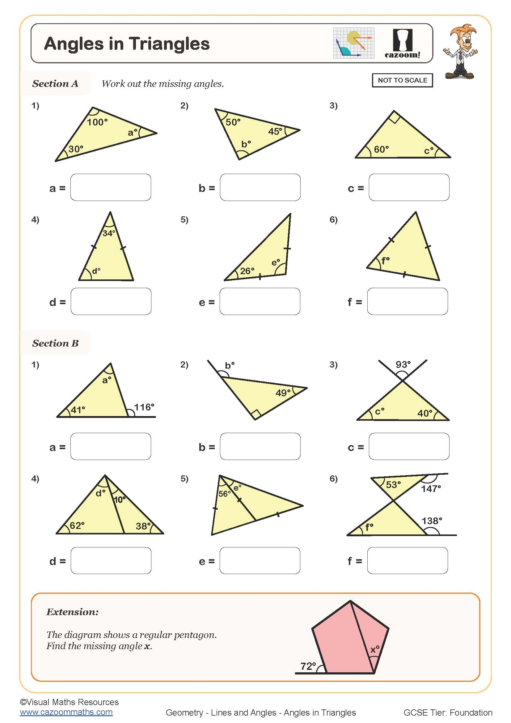 Angles In Triangles Free Worksheet Printable PDF Worksheets