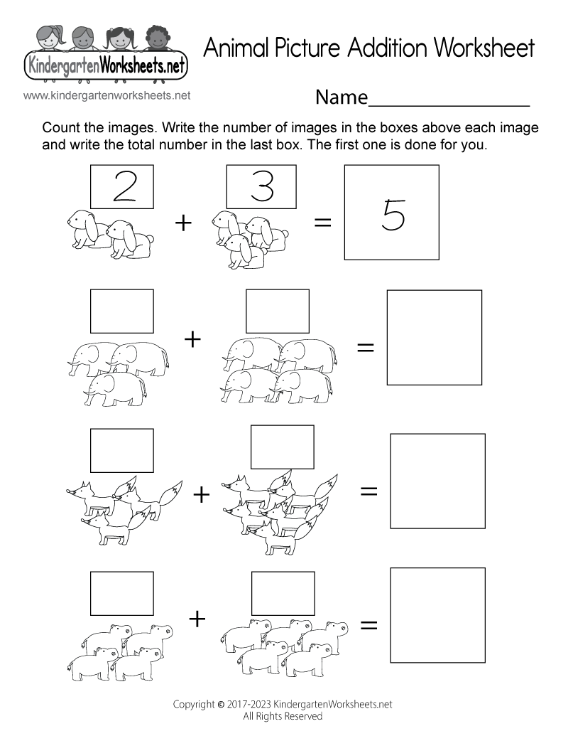 Animal Picture Addition Worksheet Free Printable Digital PDF