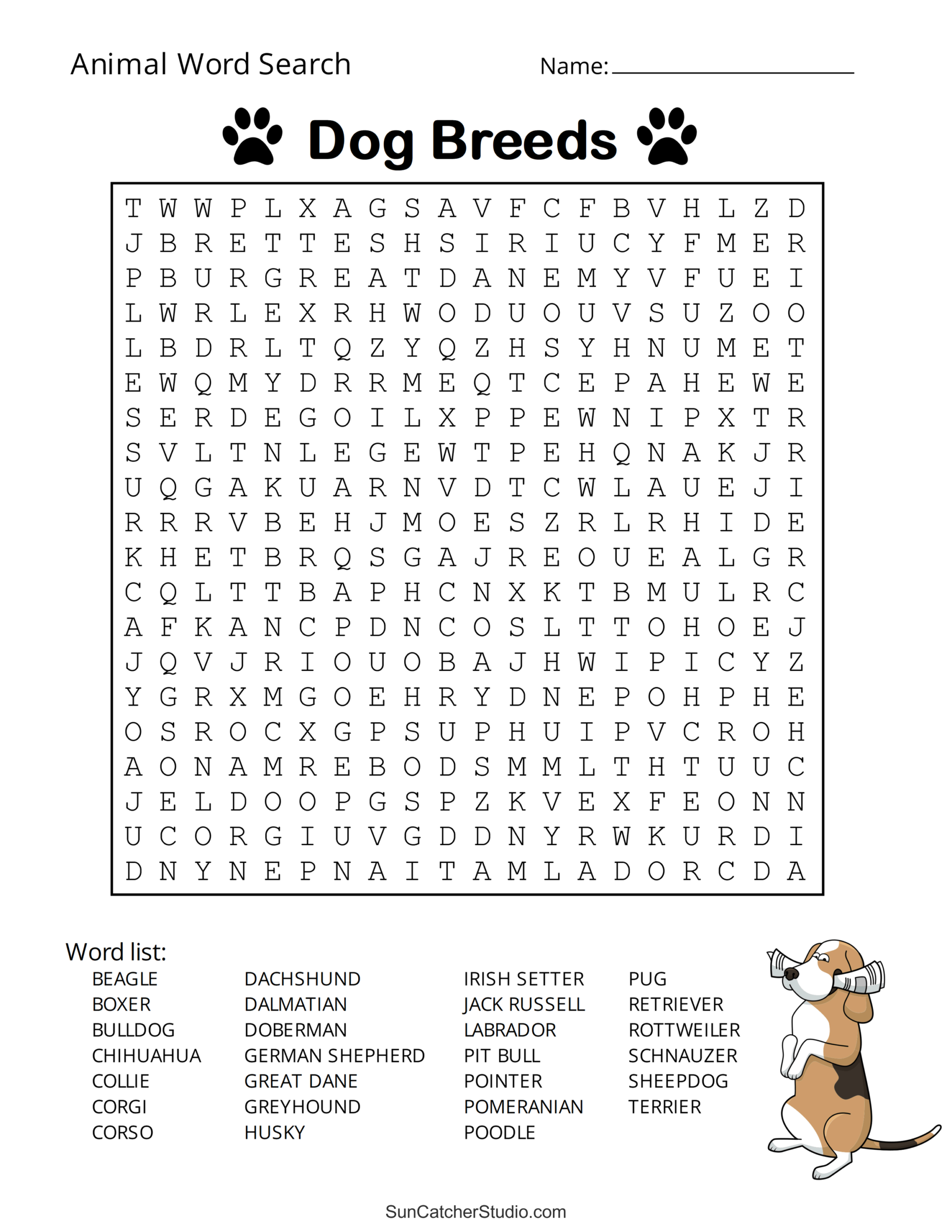 Animal Word Search Free Printable Dog Pet Dinosaur Puzzles Free Printables Lettering SVG Files Tools Apps