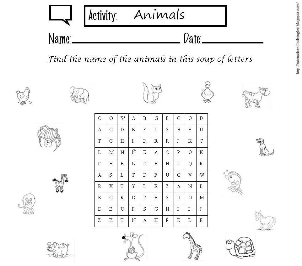 Animals Sopas De Letras En Ingles Para Imprimir B squeda De Google