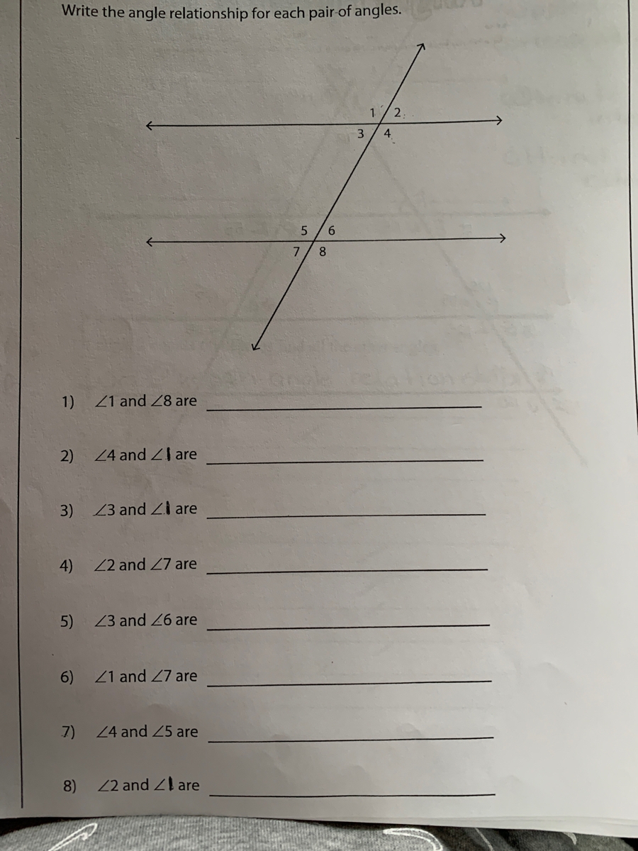 Answered Write The Angle Relationship For Each Pair Of Angles 1 3 6 8 1 21 And 28 Are 2 24 And ZI Are 3 Z3 And Zi Are 4 22 And 27 Are 5 23 And 26 Are 6 21 And Bartleby
