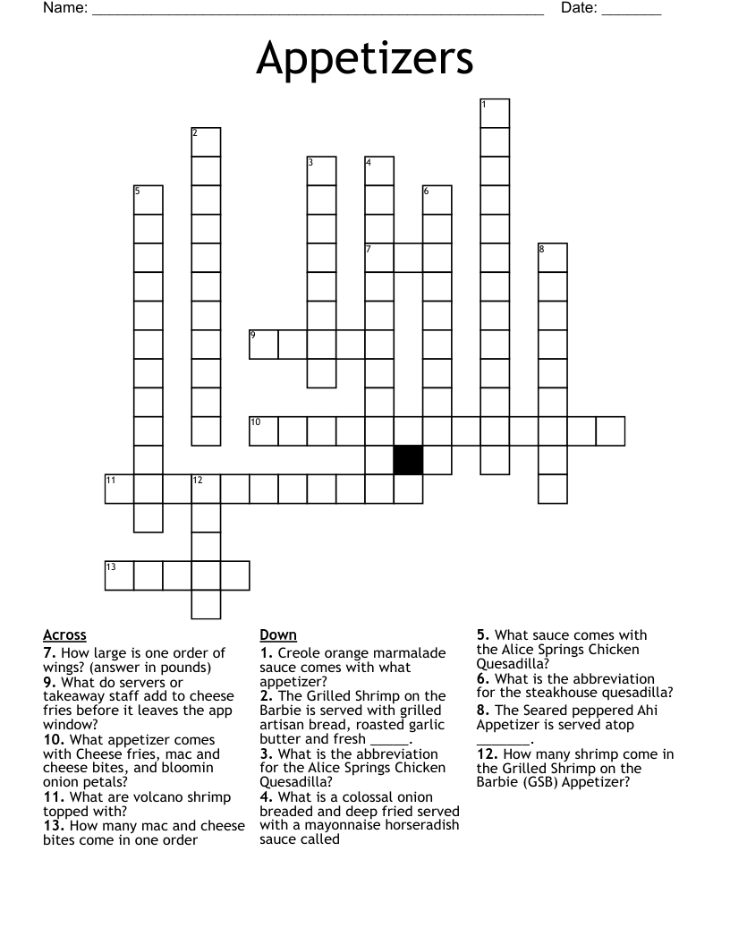 Appetizers Crossword WordMint