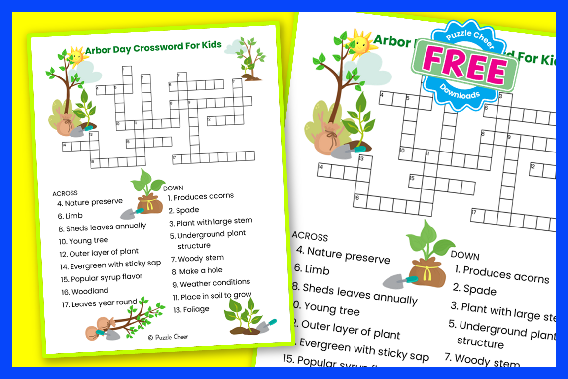 Arbor Day Crossword Puzzle For Kids Puzzle Cheer