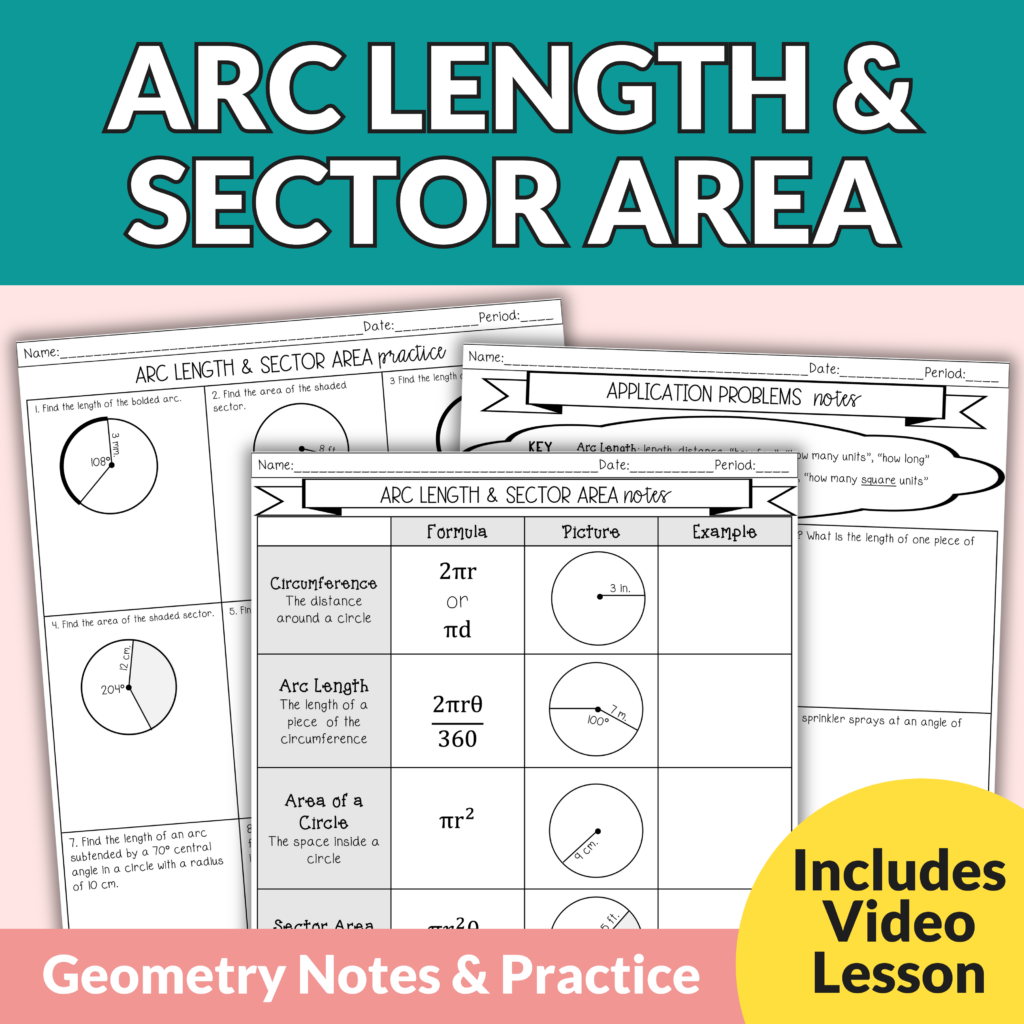 length of arc and area of sector worksheet
