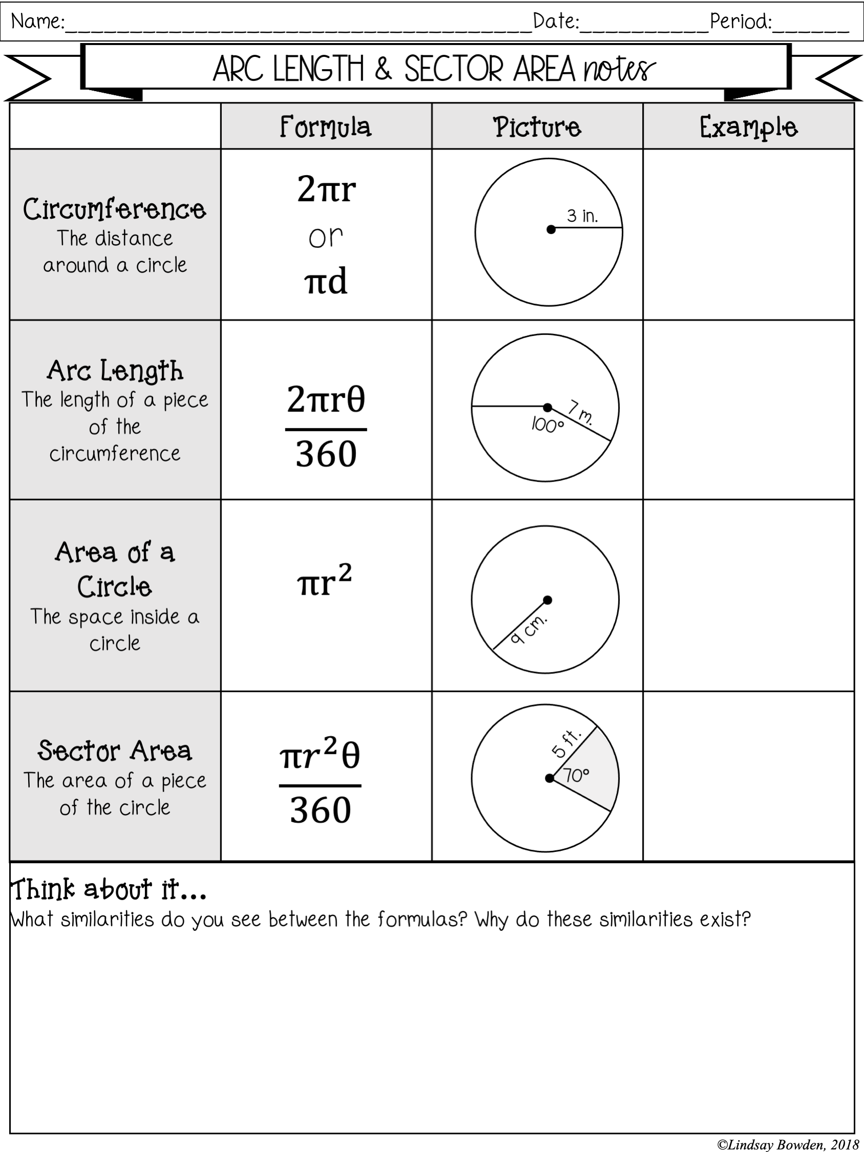 Arc Length And Sector Area Notes And Worksheets Lindsay Bowden Worksheets Library