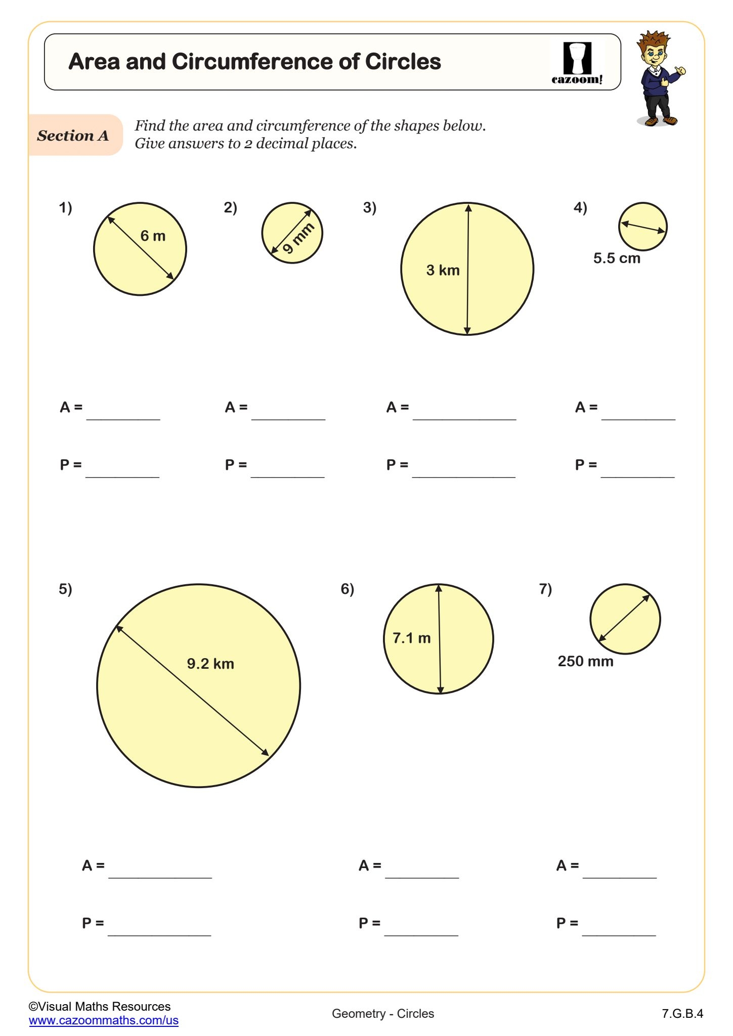 Area And Circumference Of Circles Worksheet 7th Grade PDF Worksheets Cazoom Math