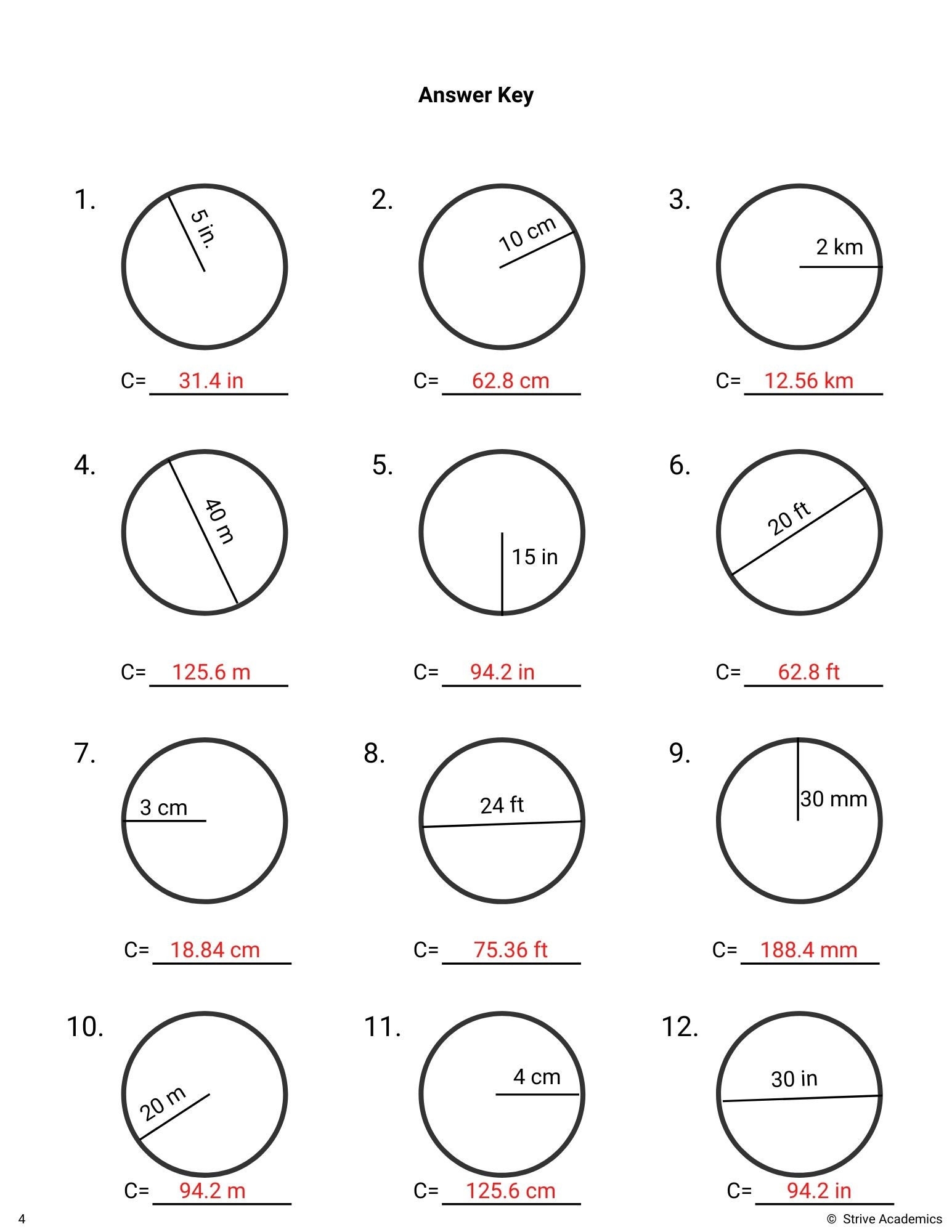 Area And Circumference Of Circles Worksheet Set 1 Etsy