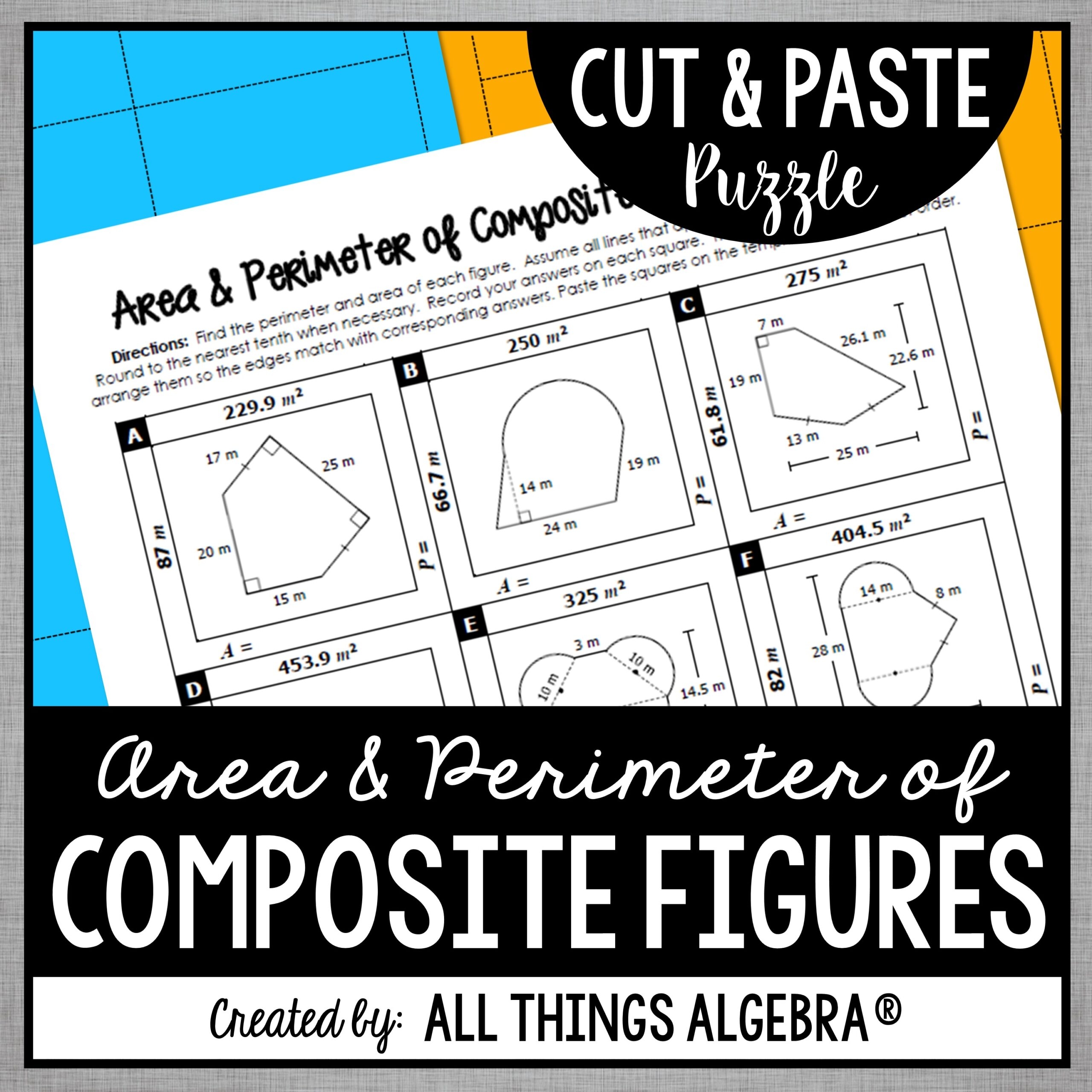 Area And Perimeter Of Composite Figures Cut Paste Puzzle All Things Algebra 