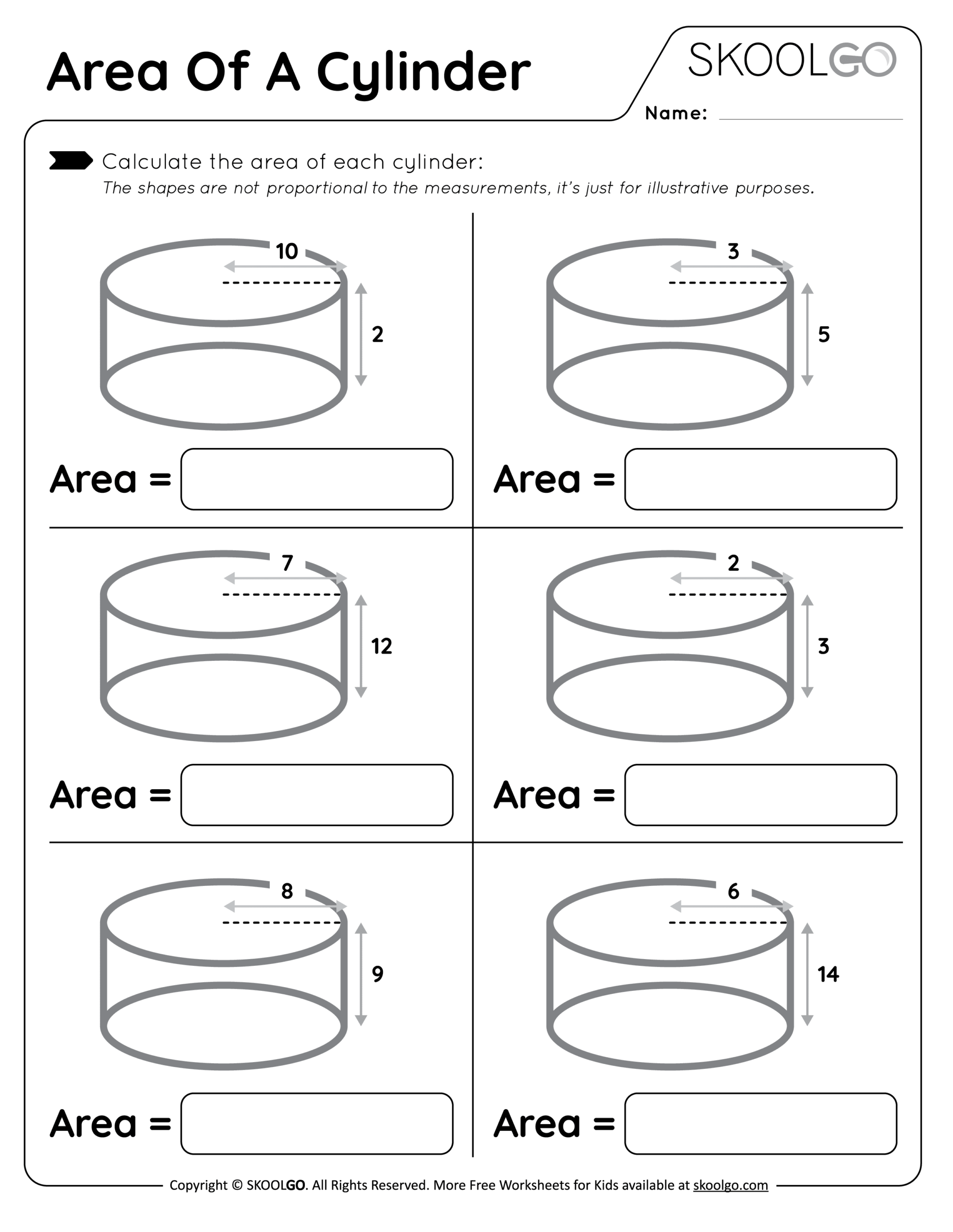 Area Of A Cylinder Free Worksheet For Kids SKOOLGO