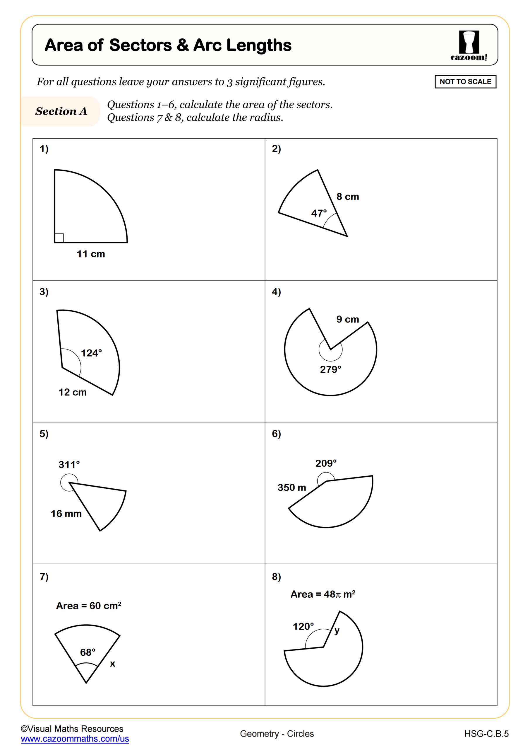Area Of Arc Lengths Sectors Worksheet Geometry PDF Worksheets Cazoom Math