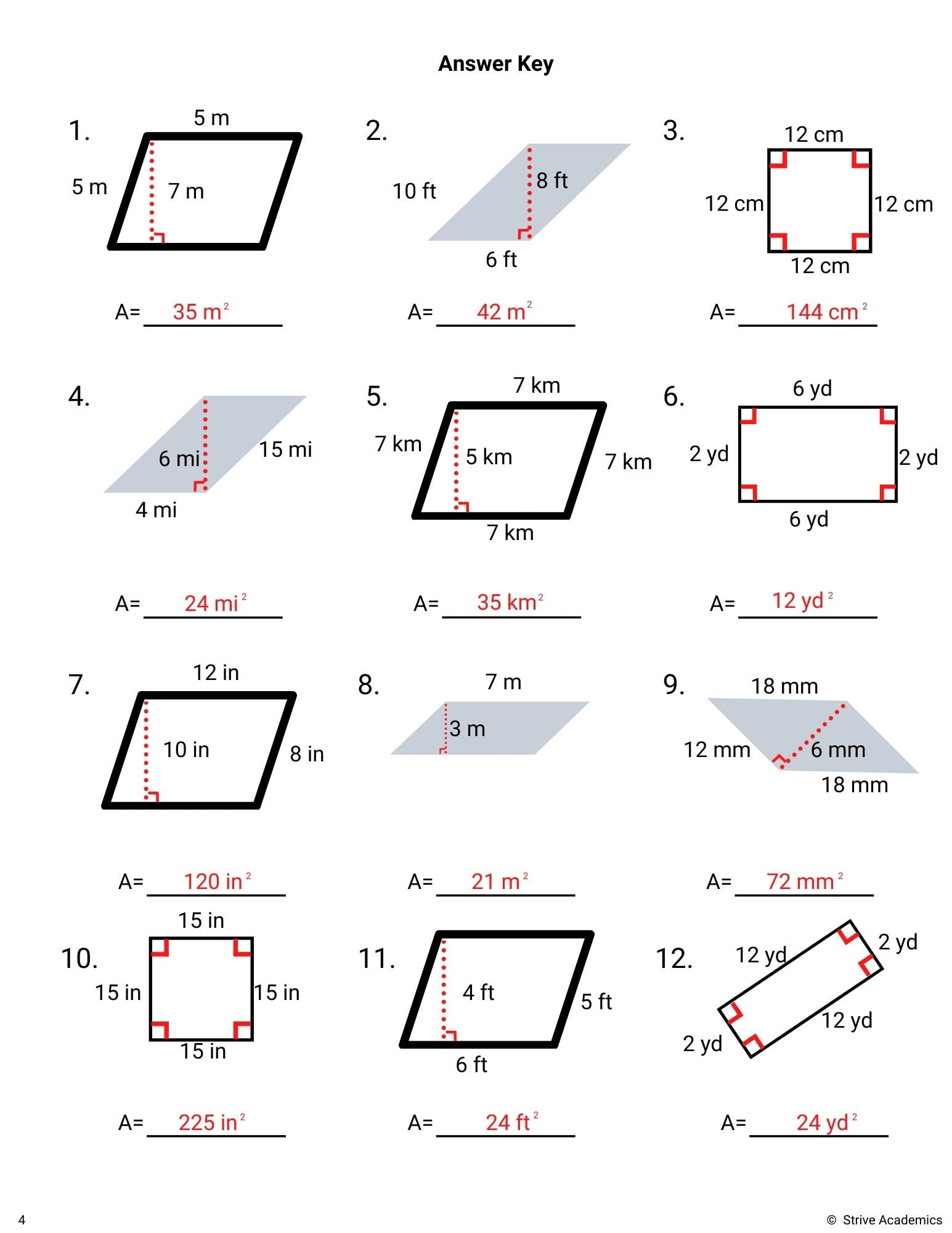 area of a parallelogram worksheet